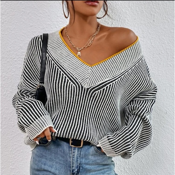 Cozy Relaxed Fit Slouchy Stripes Sweater Top - Picture 1 of 16